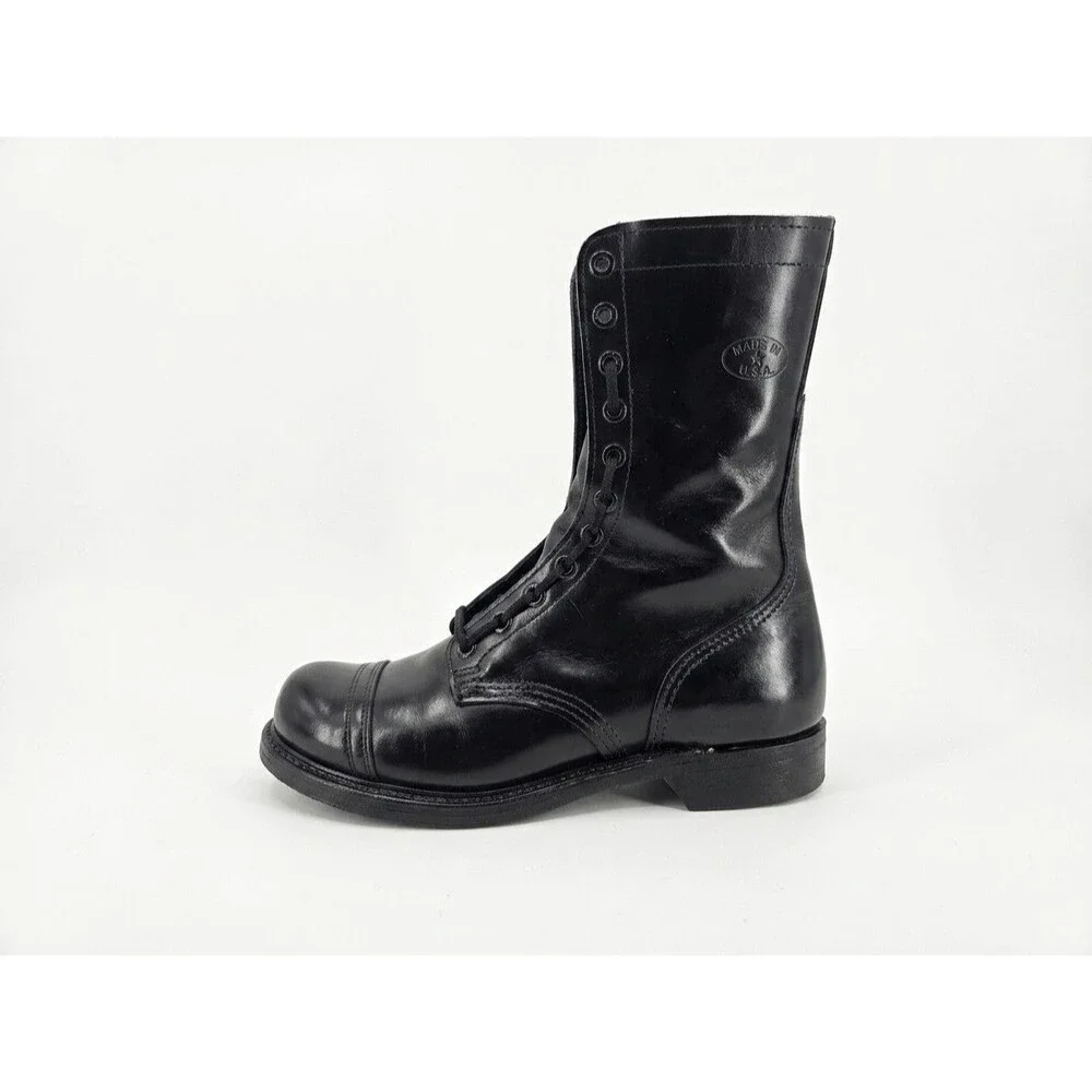 Vintage USA Carolina Men  Black Leather Military Paratrooper Jump Boots sz 8